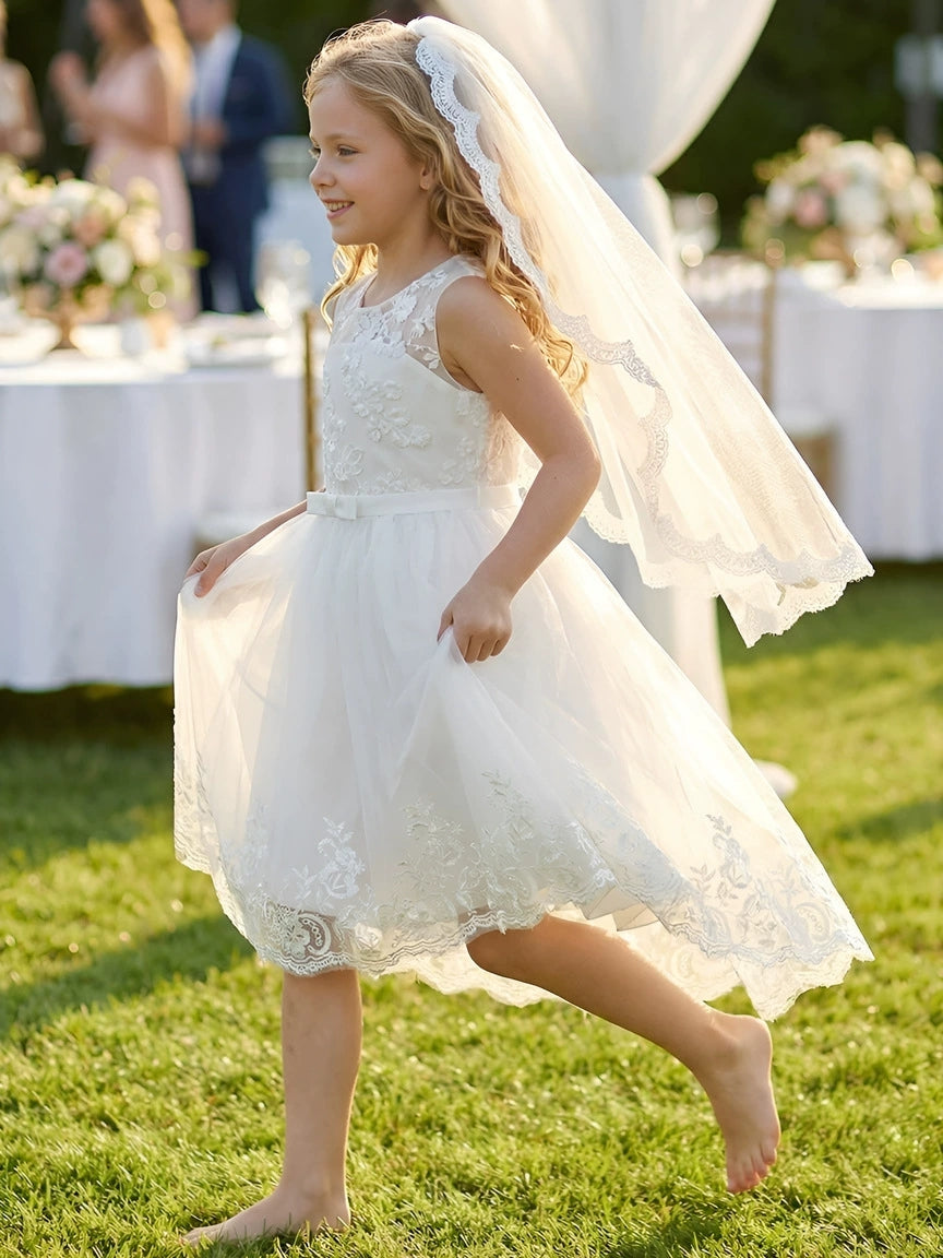 Lace Flower Girl Dress — The Vivienne Celeste | Guest & Gown — view 3