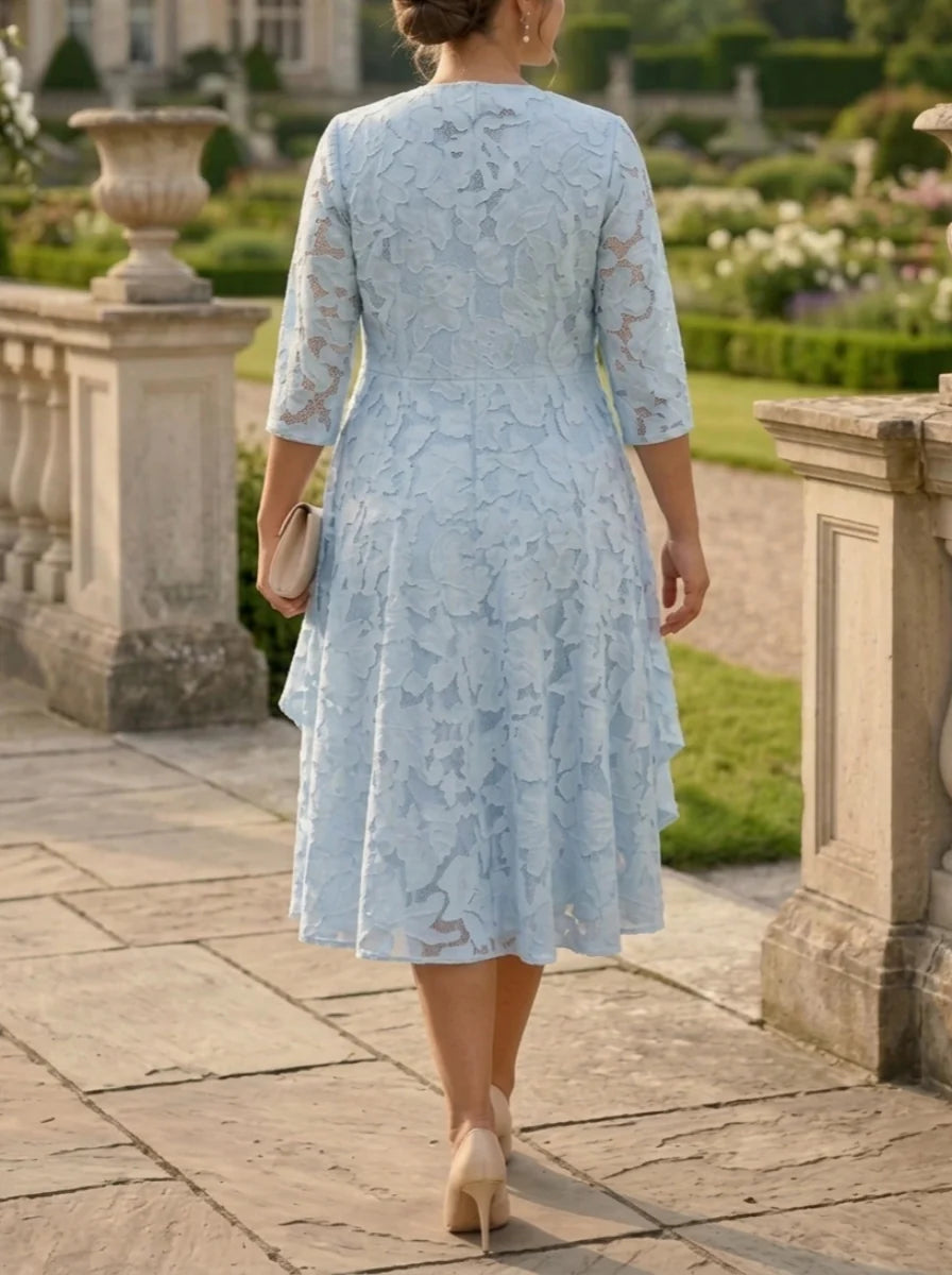3/4 Sleeve Plus Size Tea Length Mother of the Bride Dress