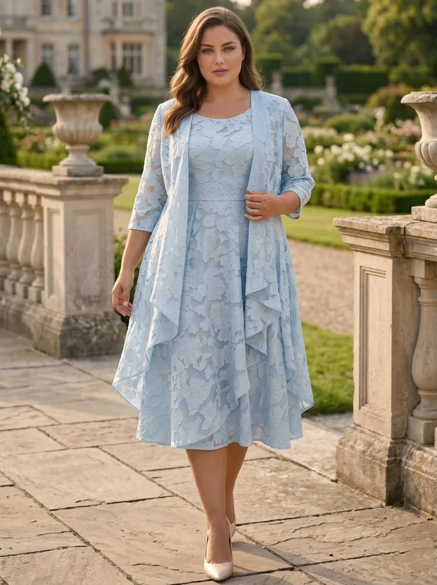 3/4 Sleeve Plus Size Tea Length Mother of the Bride Dress
