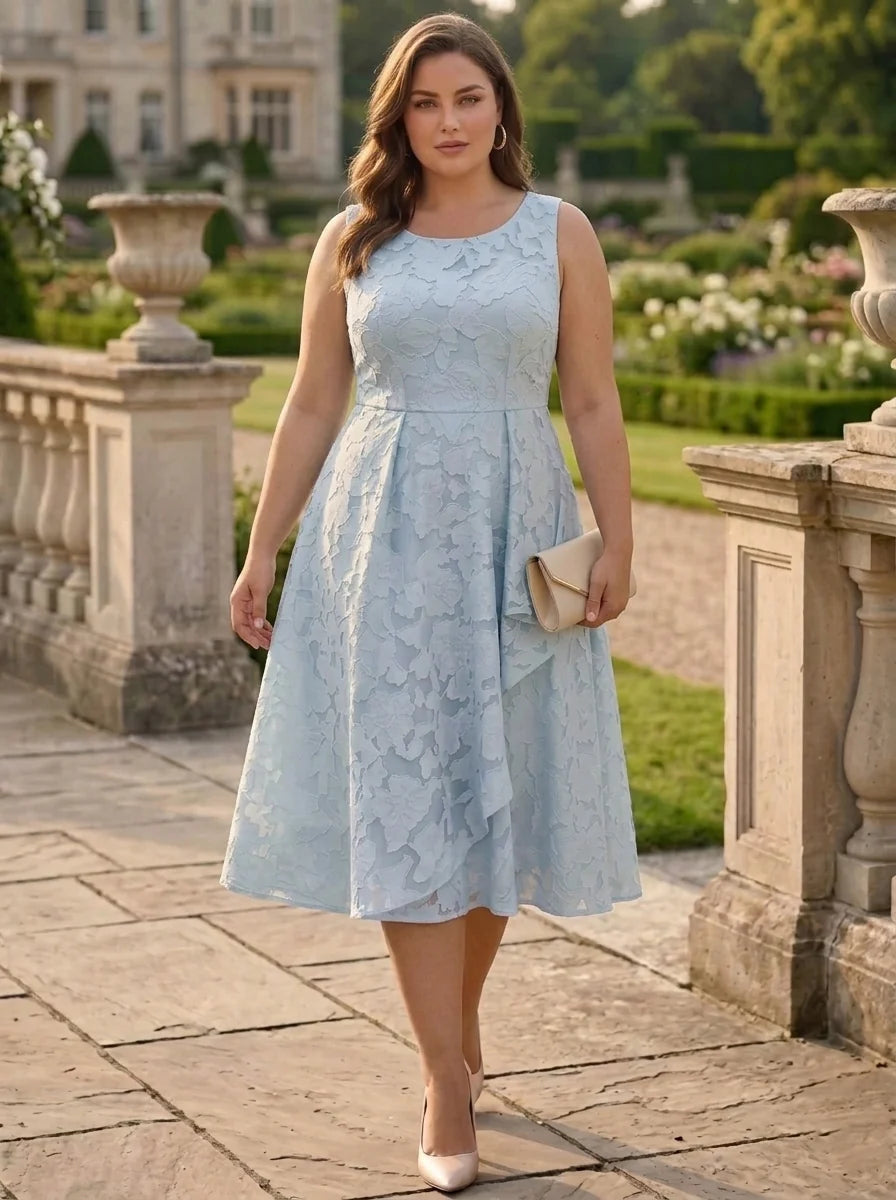 3/4 Sleeve Plus Size Tea Length Mother of the Bride Dress