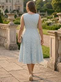 3/4 Sleeve Plus Size Tea Length Mother of the Bride Dress