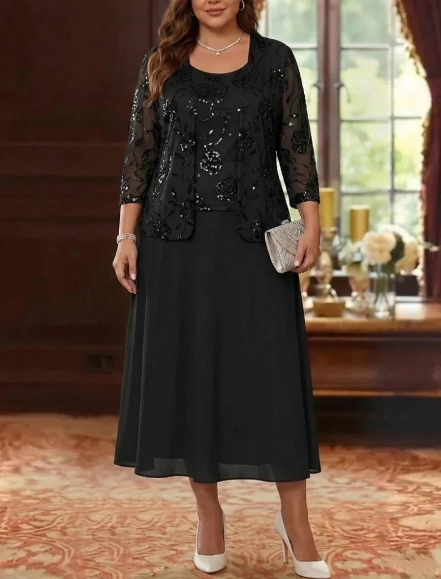 Plus Size Tea Length Mother of the Bride Dress — The Xenia Seraphine | Guest & Gown