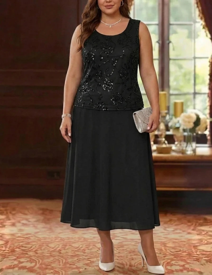 Plus Size Tea Length Mother of the Bride Dress — The Xenia Seraphine | Guest & Gown