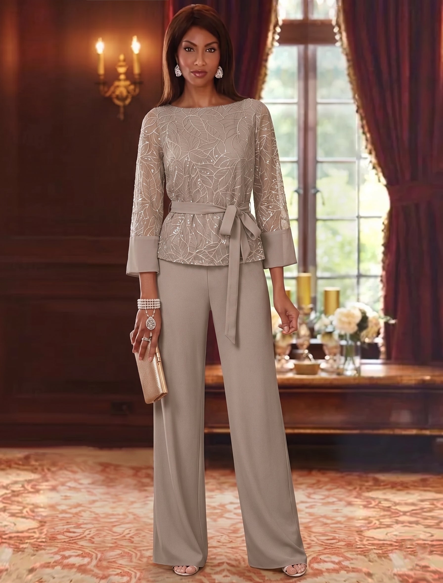 3 4 Sleeve Mother of the Bride Dress — The Faye Aurelia | Guest & Gown — view 3