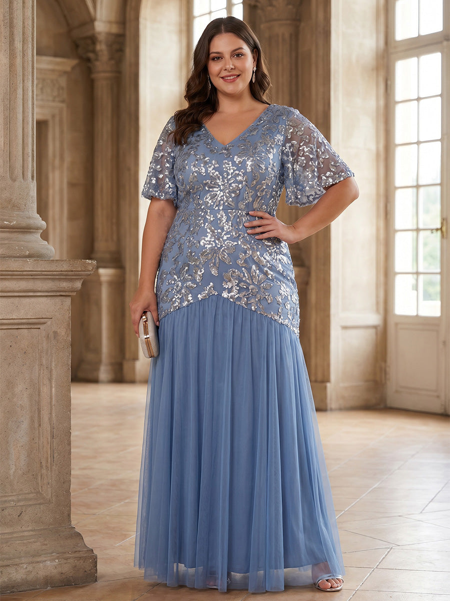 Plus Size Short Sleeve Long Mother of the Bride Dress — The Briar | Guest & Gown