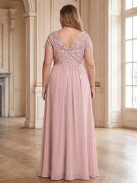 Plus Size Short Sleeve Long Mother of the Bride Dress — The Josephine | Guest & Gown — view 2