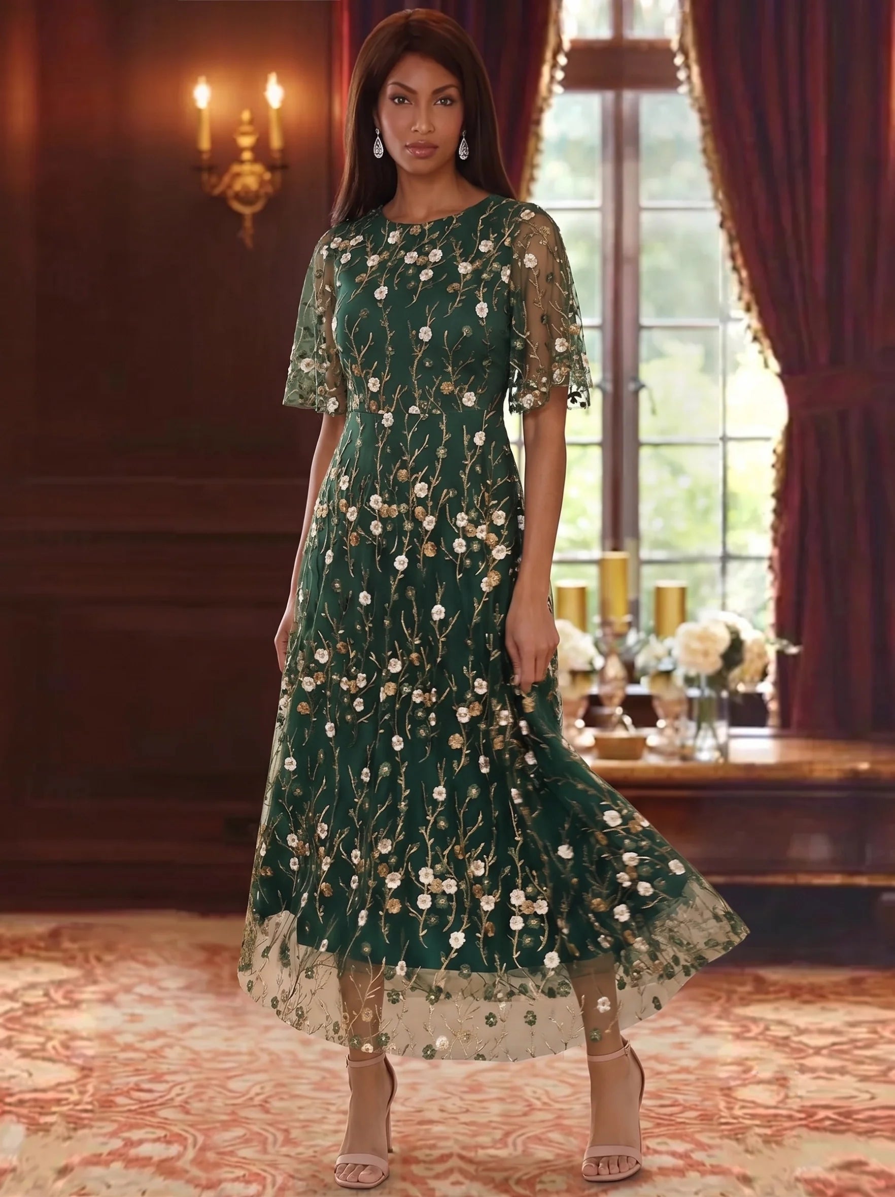 Floral Mother of the Bride Dress with Sleeves — The Freya | Guest & Gown — view 3