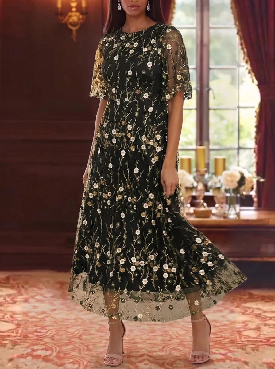 Floral Mother of the Bride Dress with Sleeves — The Freya | Guest & Gown — view 9