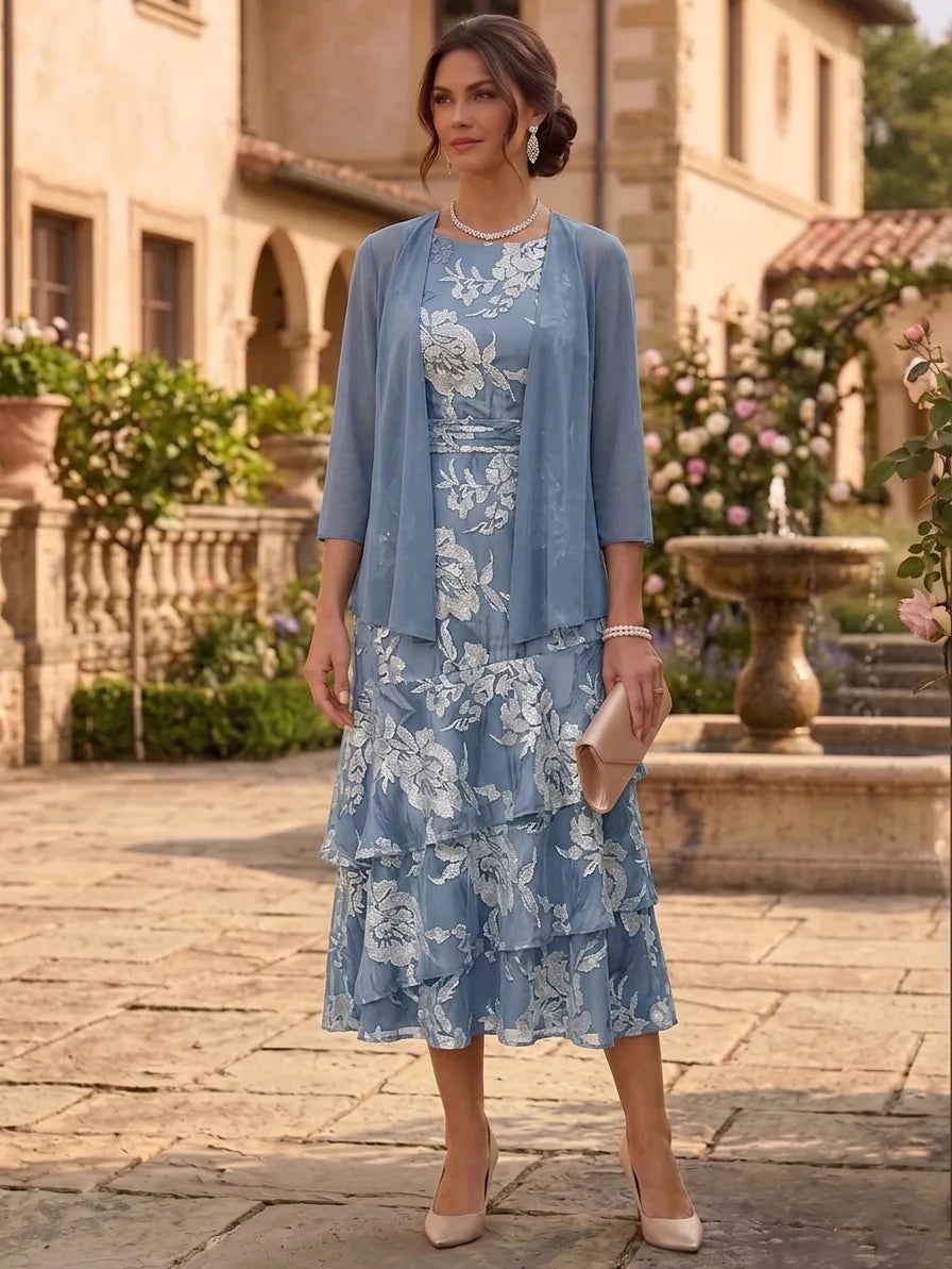 Mother of the Bride Tea Length Jacket Dress — The Della | Guest & Gown