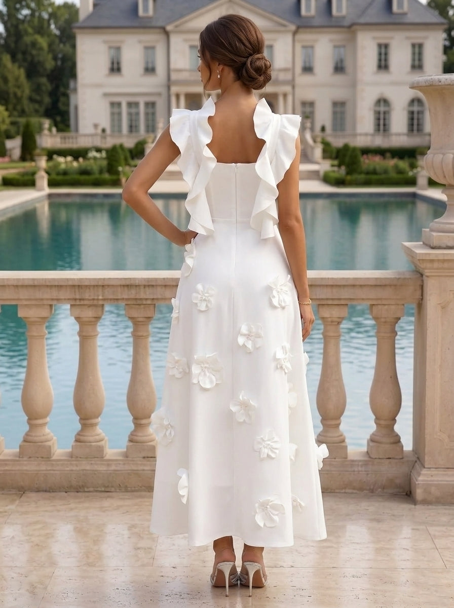 White Tea Length Dress — The Rosalie Celeste | Guest & Gown — view 2