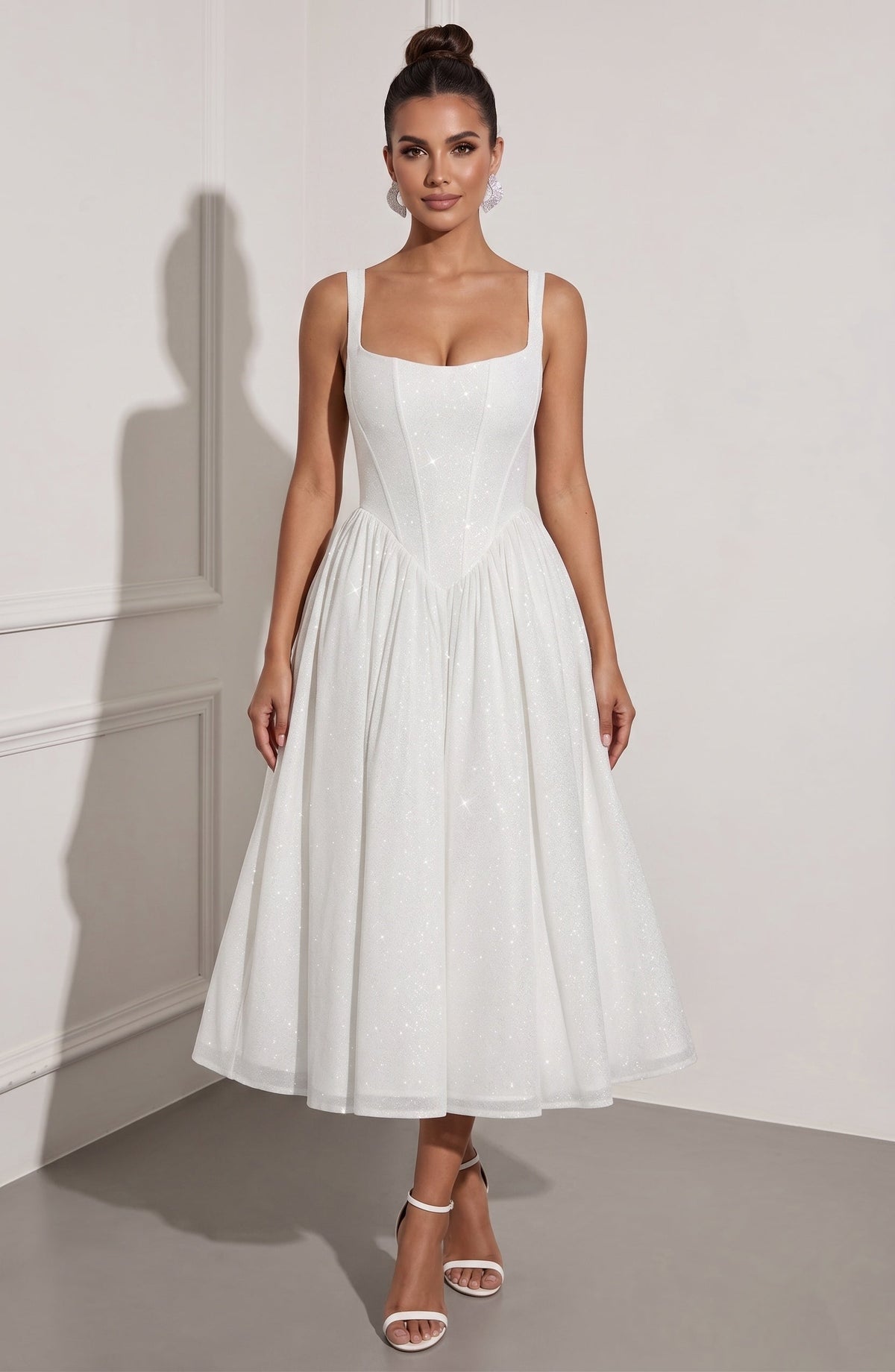 White Tea Length Dress — The Josephine Aurelia | Guest & Gown