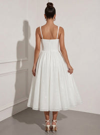 White Tea Length Dress — The Josephine Aurelia | Guest & Gown — view 2