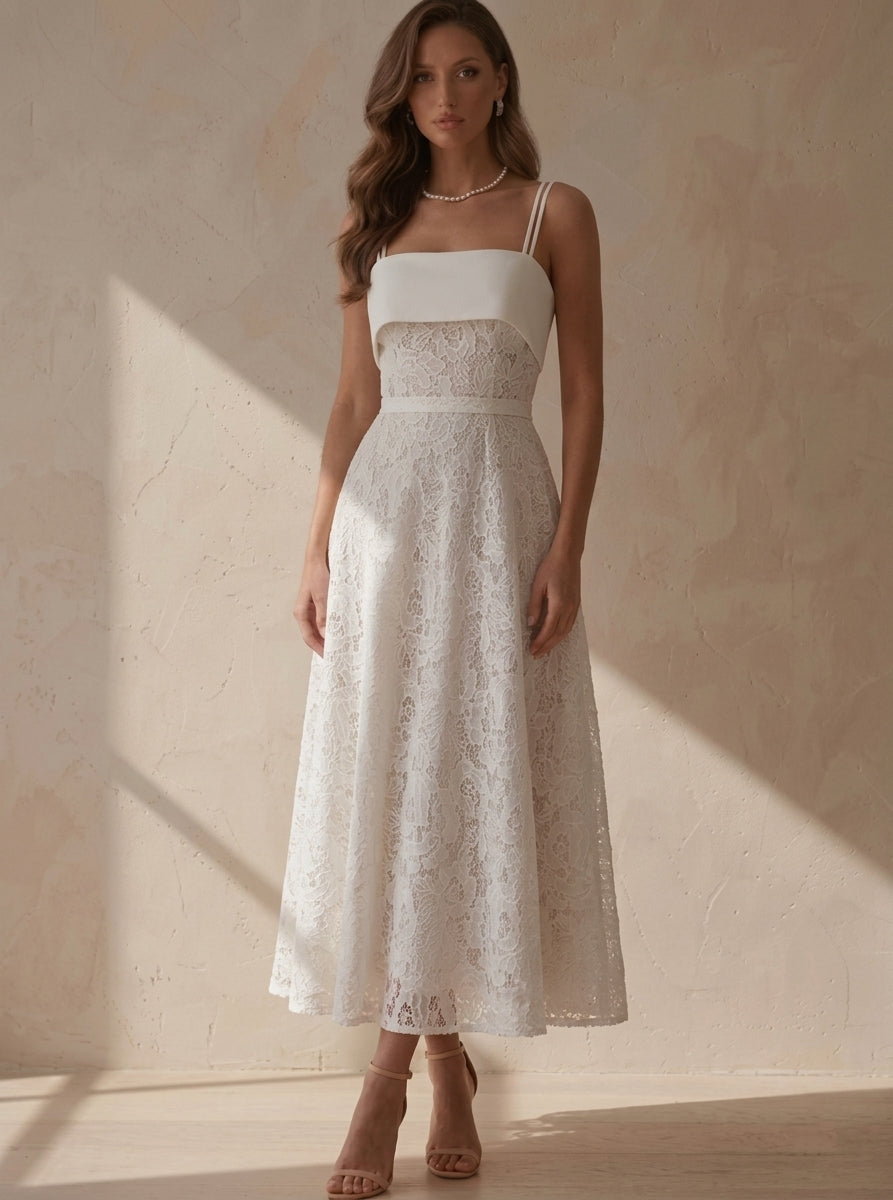 White Tea Length Dress — The Sylvie Isla | Guest & Gown