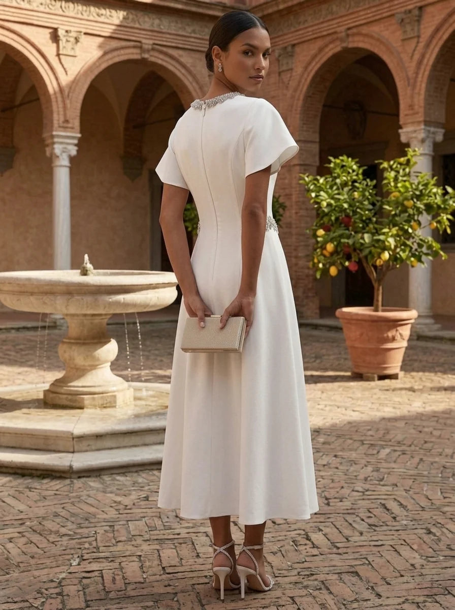 White Short Sleeve Dress — The Goldie Seraphine | Guest & Gown