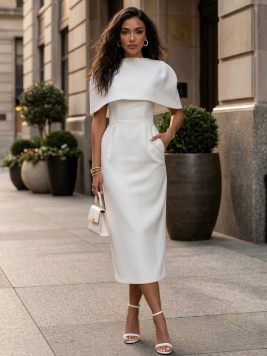 White Tea Length Dress — The Lou | Guest & Gown