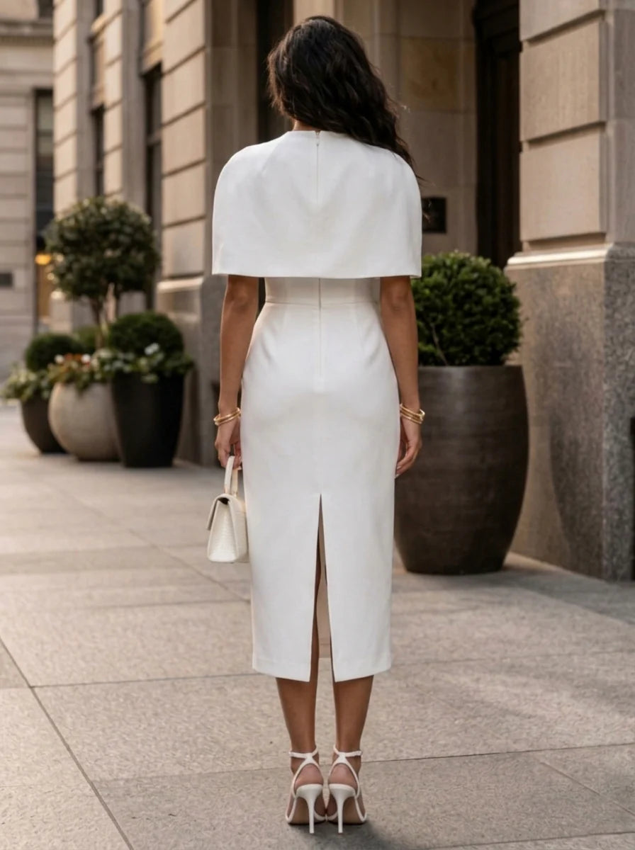 White Tea Length Dress — The Lou | Guest & Gown