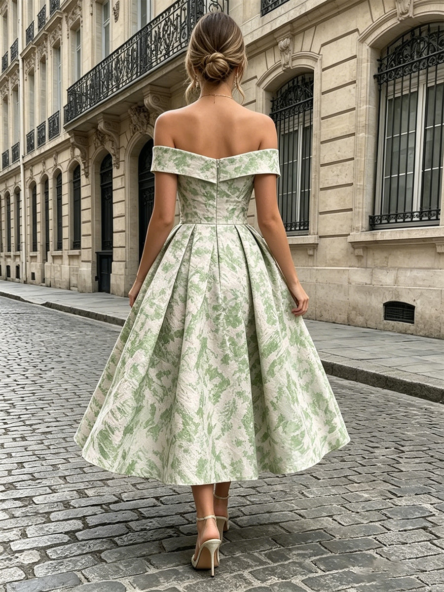 Elegant Tea Length Cocktail Dress — The Eleanor Isla | Guest & Gown — view 2